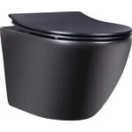 Безободковый подвесной унитаз Qtap Robin QT1333046ENRMB New (черный матовый, с сиденьем), фото 
