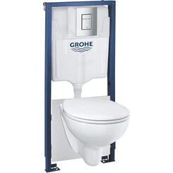 унитаз подвесной с сиденьем с микролифтом + Rapid SL инсталляция с кнопкой Even Grohe Bau Ceramic 39586000, фото 