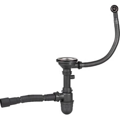 Сифон для кухонной мойки Lidz 47 01 003 01 (LIDZGRA470100301, черный, с дополнительным отводом), фото 