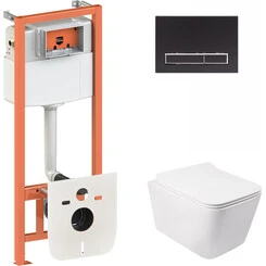 Унитаз подвесной Qtap Crow QT05335170W с инсталляцией Qtap Nest QT0133M425 и клавишей смыва M08V1091MB (QT05335170W0133M425M08V1091MB, с сиденьем и звукоизоляционной прокладкой), фото 