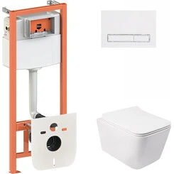 Унитаз подвесной Qtap Crow QT05335170W с инсталляцией Qtap Nest QT0133M425 и клавишей смыва M08V1384W (QT05335170W0133M425M08V1384W, с сиденьем и звукоизоляционной прокладкой), фото 