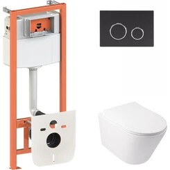 Унитаз подвесной Qtap Swan QT16335178W с инсталляцией Qtap Nest QT0133M425 и клавишей смыва M11V1146MB (QT16335178W0133M425M11V1146MB, с сиденьем и звукоизоляционной прокладкой), фото 
