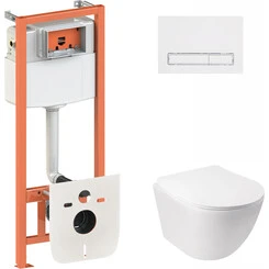 Унитаз подвесной Qtap Jay QT07335176W с инсталляцией Qtap Nest QT0133M425 и клавишей смыва M08V1384W (QT07335176W0133M425M08V1384W, с сиденьем и звукоизоляционной прокладкой), фото 