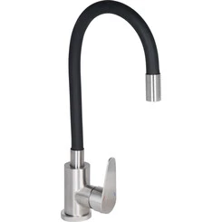 Смеситель для кухни Lidz Vida 04R-BFS (LDVID015F3BLA43358, нержавейка/черный, с гибким изливом), Цвет производителя: черный матовый, нержавейка, фото 