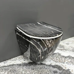 Безободковый подвесной унитаз VBI Vulcano Black Onyx VBI-020403 (черный оникс, с сиденьем), Цвет производителя: черный оникс, фото 