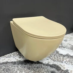 Безободковый подвесной унитаз VBI Vulcano Beige Matt VBI-020408 (бежевый матовый, с сиденьем), Цвет производителя: бежевый матовый, фото 