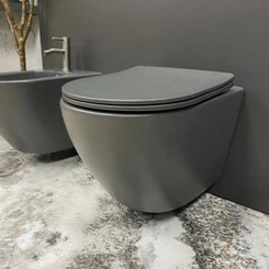 Безободковый подвесной унитаз VBI Vulcano Grey Matt VBI-020410 (серый матовый, с сиденьем), Цвет производителя: серый матовый, фото 