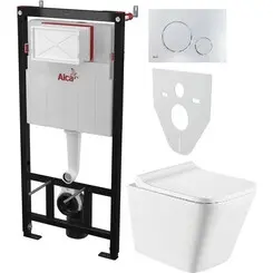 Комплект унитаз с инсталляцией 4 в 1: подвесной унитаз с сиденьем Koller Pool Trend TR-0490-RW + инсталляция AlcaPlast AM101/1120 + клавиша смыва AlcaPlast M671 + звукоизоляционная прокладка, Цвет производителя: хром, фото 
