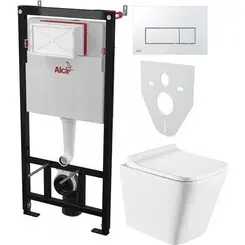 Комплект унитаз с инсталляцией 4 в 1: подвесной унитаз с сиденьем Koller Pool Trend TR-0490-RW + инсталляция AlcaPlast AM101/1120 + клавиша смыва AlcaPlast M571 + звукоизоляционная прокладка, Цвет производителя: хром, фото 