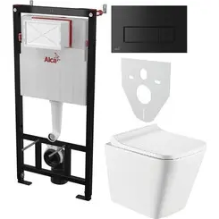 Комплект унитаз с инсталляцией 4 в 1: подвесной унитаз с сиденьем Koller Pool Trend TR-0490-RW + инсталляция AlcaPlast AM101/1120 + клавиша смыва AlcaPlast M578 + звукоизоляционная прокладка, Цвет производителя: черный матовый, фото 