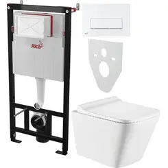 Комплект унитаз с инсталляцией 4 в 1: подвесной унитаз с сиденьем Koller Pool Trend TR-0490-RW + инсталляция AlcaPlast AM101/1120 + клавиша смыва AlcaPlast M570 + звукоизоляционная прокладка, Цвет производителя: белый матовый, фото 