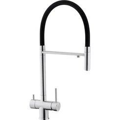 Смеситель для кухни Kroner KRP Edelstahl Klassisch ESG03815BLK (нержавейка/черный, c гибким изливом и подключением питьевой воды), Цвет производителя: нержавейка, черный, фото 
