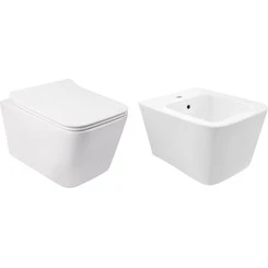Комплект Qtap Crow QT05335170W47434 (унитаз подвесной Qtap Crow Rimless QT05335170W + биде подвесное Qtap Crow QT05555370W), фото 