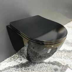 Безободковый подвесной унитаз VBI Vulcano Black Glossy VBI-020414 (черный глянцевый, с сиденьем), Цвет производителя: черный глянец, фото 