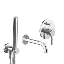 Смеситель скрытого монтажа для ванны Kohlman Roxin Chrome KPL-QW210R (с лейкой и шлангом, внутренняя часть в комплекте), фото 