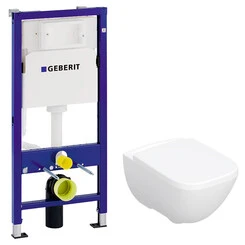 Комплект унитаз с инсталляцией 3 в 1 Geberit: подвесной унитаз с сиденьем Modo Rimfree 502.827.00.1 + инсталляция DuofixBasic Delta 458.103.00.1, фото 