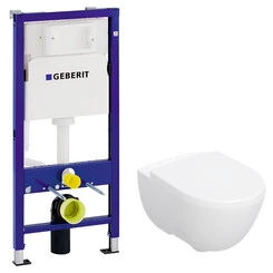 Комплект унитаз с инсталляцией 3 в 1 Geberit: подвесной унитаз с сиденьем Modo Rimfree 502.939.00.1 + инсталляция DuofixBasic Delta 458.103.00.1, фото 