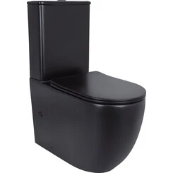 Безободковый унитаз-компакт Qtap Robin Ultra Quiet QT13226083AMB (черный матовый, воронкообразный, с сиденьем), Цвет производителя: черный матовый, фото 