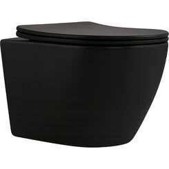 Безободковый подвесной унитаз Qtap Robin New Ultra Quiet QT13332381АSMB (черный матовый, воронкообразный, c сиденьем), фото 