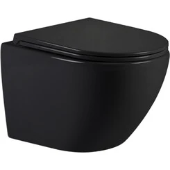 Безободковый подвесной унитаз Qtap Jay Ultra Quiet QT07335177MB (черный матовый, воронкообразный, c сиденьем), фото 