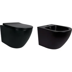 Комплект 2 в 1 QT13332381АSMB47628: безободковый подвесной унитаз Qtap Robin New Ultra Quiet QT13332381АSMB + биде подвесное Qtap Robin QT1355046FMB, фото 