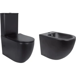 Комплект 2 в 1 QT13226083AMB47928: безободковый унитаз-компакт Qtap Robin Ultra Quiet QT13226083AMB + биде напольное Qtap Robin QT13442141CMB, фото 