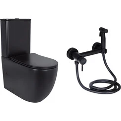 Комплект 2 в 1 QT13226083AMB49122: безободковый унитаз-компакт Qtap Robin Ultra Quiet QT13226083AMB + гигиенический душ со смесителем Lidz Aria 110 Black LDARI110BLA43394, фото 