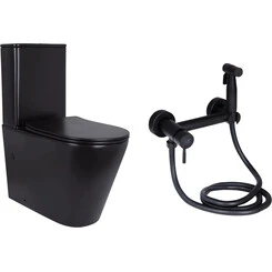 Комплект 2 в 1 QT14226088AMB49123: безободковый унитаз-компакт Qtap Scorpio Ultra Quiet QT14226088AMB + гигиенический душ со смесителем Lidz Aria 110 Black LDARI110BLA43394, фото 