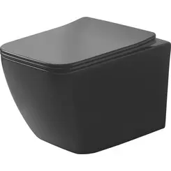 Безободковый подвесной унитаз Dusel Cubis Black Matt DWHT10201030RВ (810302, черный матовый, с сиденьем), Цвет производителя: черный матовый, фото 