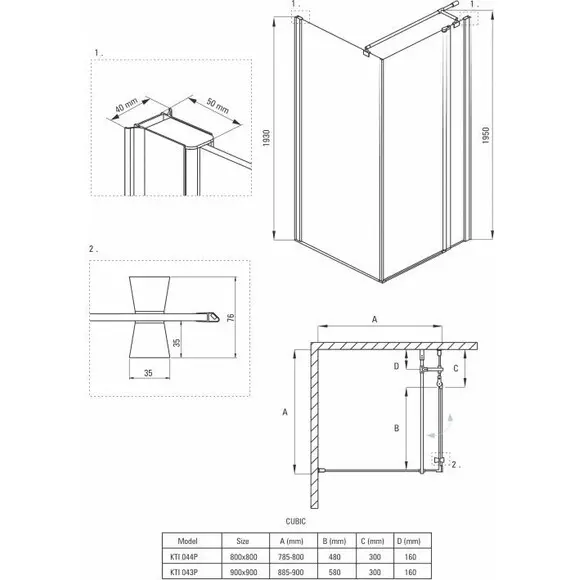 Душова кабіна 90x90 см Deante Cubic KTI_043P, фото , изображение 4