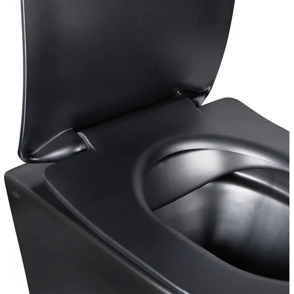 Безободковый подвесной унитаз Qtap Robin QT1333046ENRMB New (черный матовый, с сиденьем), фото 3