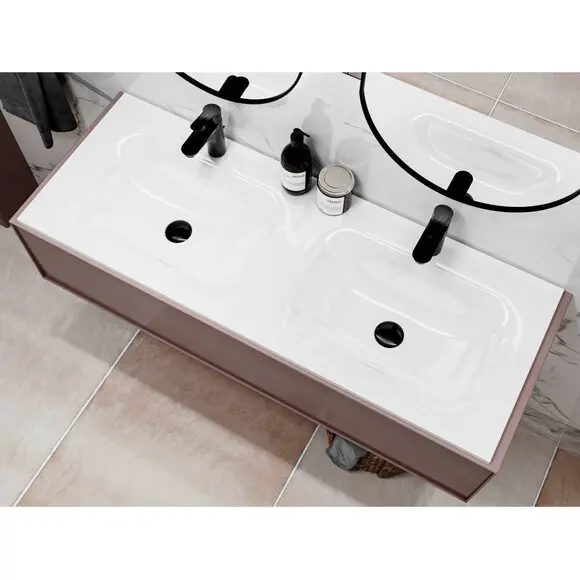Двойная раковина Miraggio Jessel 1200-2 Miramarble 0000783 (120x45 см), Доступные размеры: 120 x 45 (2), Цвет производителя: белый глянец, Технология производства: Miramarble, фото 4