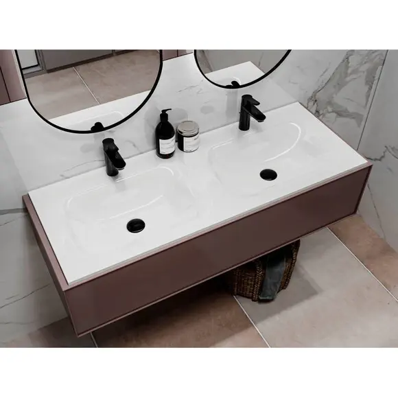 Двойная раковина Miraggio Jessel 1200-2 Miramarble 0000783 (120x45 см), Доступные размеры: 120 x 45 (2), Цвет производителя: белый глянец, Технология производства: Miramarble, фото 2