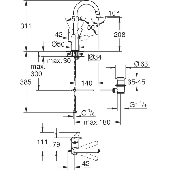 Змішувач для умивальника Grohe QuickFix Start L-Size 24203002 (високий, з донним клапаном), Колір виробника: хром, фото , изображение 10