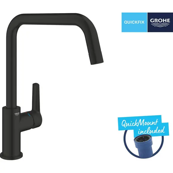 Змішувач для кухні Grohe QuickFix Start Black 304702430 (чорний матовий), фото , изображение 8