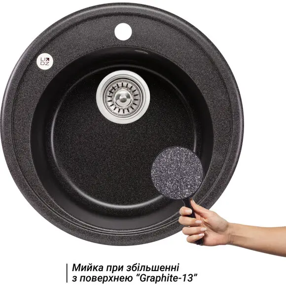 Мойка для кухни Lidz D510/200 GRF-13 (LIDZGRF13D510200, 50.5 см, графит, с сифоном), Цвет производителя: графит, фото 2