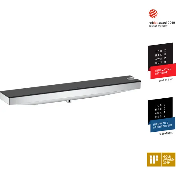 Підключення для душового шлангу Hansgrohe Rainfinity Porter 500 Chrome/Black Matt 26843000 (хром/чорне матове, з поличкою та тримачем), фото 