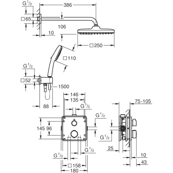 Душевая система с термостатом Grohe QuickFix Precision Vitalio Comfort 250 348822430 (черная матовая, скрытого монтажа), Цвет производителя: черный матовый, фото 17