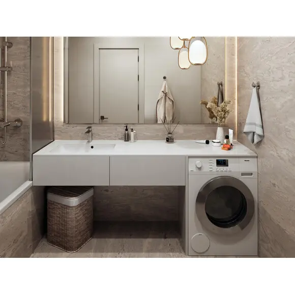 Умивальник-стільниця Miraggio Della 1900 L Miramarble 8813772 (190x50 см, з крилом), Доступні розміри: 190 x 50 L, Колір виробника: білий глянець, Технологія виробництва: Miramarble, фото , изображение 3