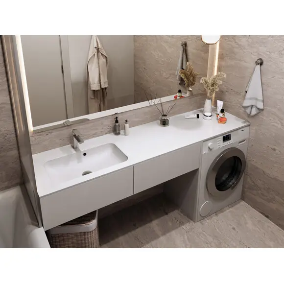 Умивальник-стільниця Miraggio Della 1900 L Miramarble 8813772 (190x50 см, з крилом), Доступні розміри: 190 x 50 L, Колір виробника: білий глянець, Технологія виробництва: Miramarble, фото , изображение 2
