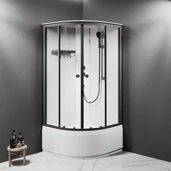 Душовий бокс Am.Pm X-Joy Round Deep W94C-401A-090BT (90x90 см, прозоре скло, профіль чорний матовий, з піддоном), Доступні розміри: 90 x 90, Колір виробника: чорний матовий, фото , изображение 2