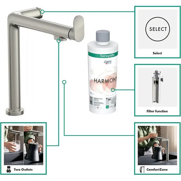 Змішувач для кухні Hansgrohe Aqittura M91 Steel 76804800 (сталь, із підключенням питної води), Колір виробника: сталь, фото , изображение 8