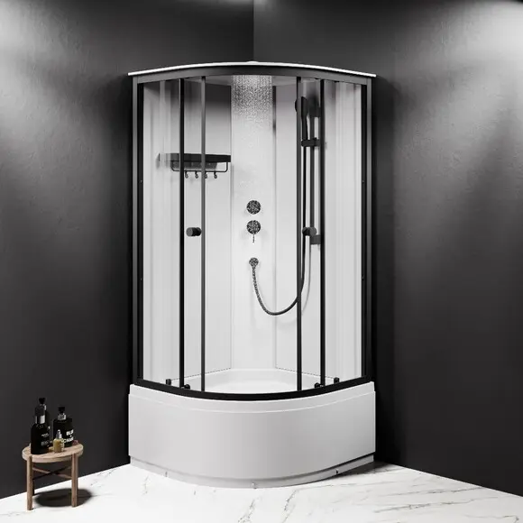 Душовий бокс Am.Pm X-Joy Round Deep W94C-401A-090BT (90x90 см, прозоре скло, профіль чорний матовий, з піддоном), Доступні розміри: 90 x 90, Колір виробника: чорний матовий, фото , изображение 3