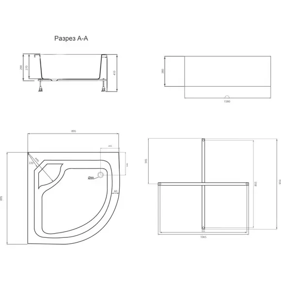 Душовий піддон Lidz Kapielka ST90x90x41 (LKAST909041, 90x90 см, з сифоном, панеллю, каркасом), фото , изображение 8