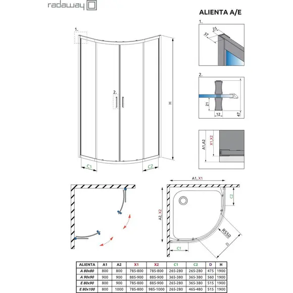 Душевая кабина Radaway Alienta A Chrome 10228080-01-01 (80x80 см, стекло прозрачное, профиль хром), Доступные размеры: 80 x 80, Цвет производителя: хром, фото 7