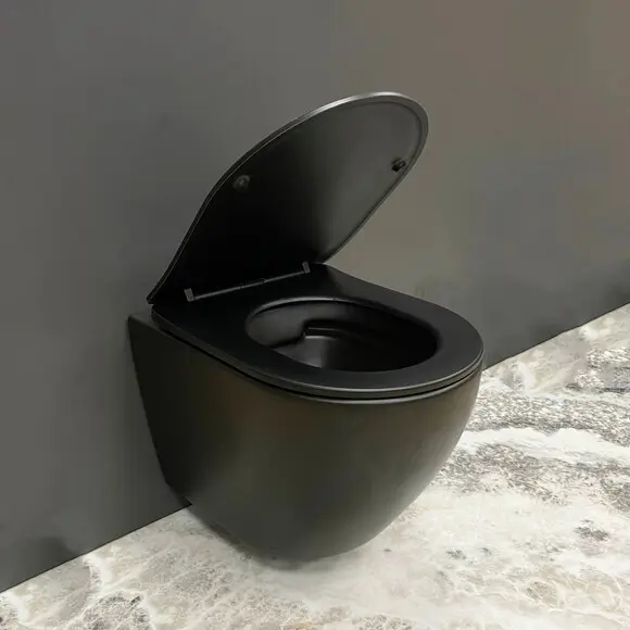Безободковый подвесной унитаз VBI Vulcano Black Matt VBI-020412 (черный матовый, с сиденьем), Цвет производителя: черный матовый, фото 3