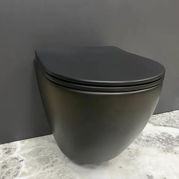 Безободковый подвесной унитаз VBI Vulcano Black Matt VBI-020412 (черный матовый, с сиденьем), Цвет производителя: черный матовый, фото 6