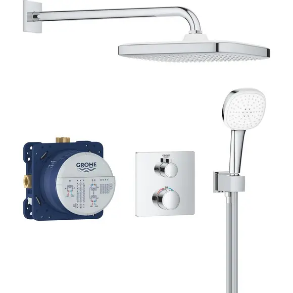 Душова система з термостатом Grohe Grohtherm Tempesta 250 Cube 34871000 (прихованого монтажу), фото 