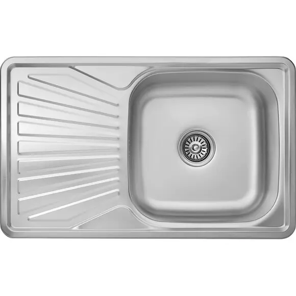 Кухонна мийка Kroner KRP Dekor 7848 (Dekor-784808180, 78x48 см, 0.8 мм, з сифоном), Тип поверхні: декор (рифленая), фото 