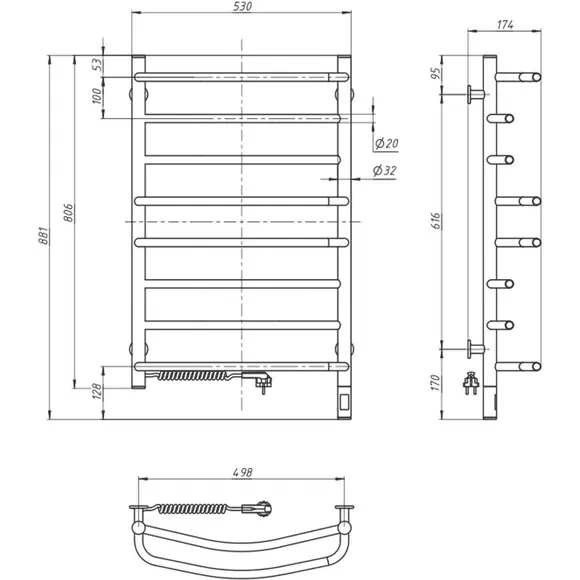 Електрична рушникосушарка Navin Омега Sensor 12-015133-5380 (530x800, біла глянсова, ліва, сенсорна, з таймером), Доступні розміри: 530 x 800, Колір виробника: білий глянець, Підключення рушникосушарки: ліве, фото , изображение 5